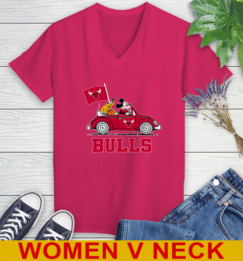 NBA Basketball Chicago Bulls Pluto Mickey Driving Disney Shirt Women's V-Neck T-Shirt 10