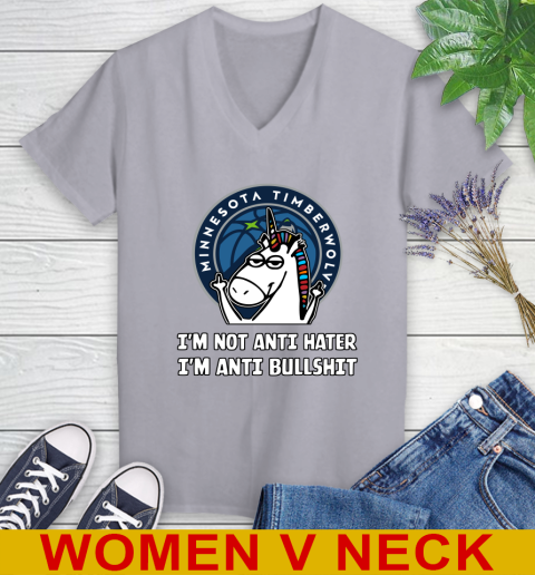 Minnesota Timberwolves NBA Basketball Unicorn I'm Not Anti Hater I'm Anti Bullshit Women's V-Neck T-Shirt 5