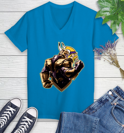 NFL Thanos Avengers Endgame Football Sports Minnesota Vikings Women's V-Neck T-Shirt 7