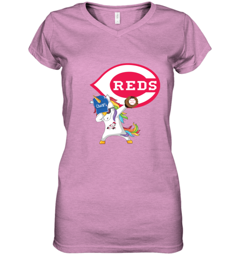 Hip Hop Dabbing Unicorn Flippin Love Cincinnati Reds Women's V-Neck T-Shirt