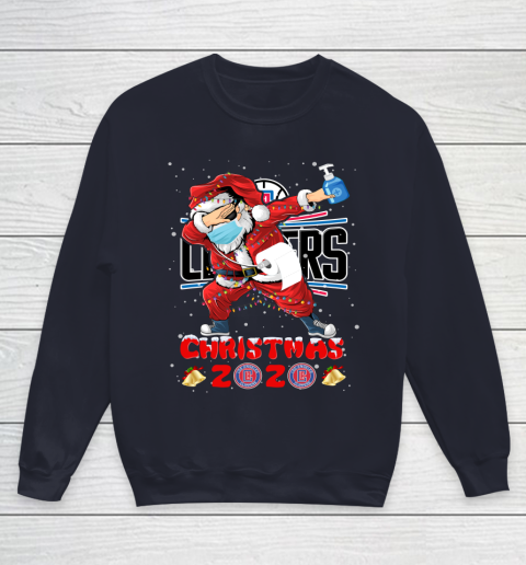 LA Clippers Funny Santa Claus Dabbing Christmas 2020 NBA Youth Sweatshirt 2