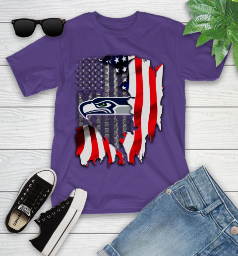 Seattle Seahawks NFL Football American Flag Youth T-Shirt 3