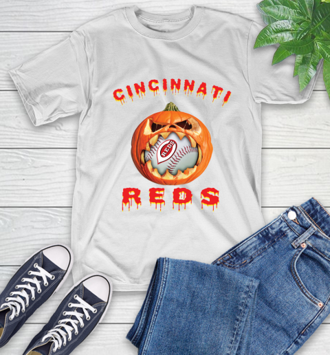MLB Cincinnati Reds Halloween Pumpkin Baseball Sports T-Shirt