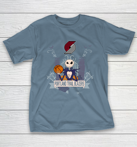 NBA Portland Trail Blazers Basketball Jack Skellington Halloween T-Shirt 6