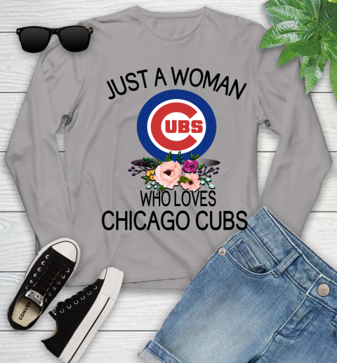 MLB Just A Woman Who Loves Chicago Cubs Baseball Sports Youth Long Sleeve 3