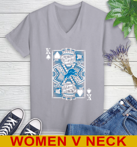 Detroit Lions NFL Football The King Of Spades Death Cards Shirt Women's V-Neck T-Shirt 4