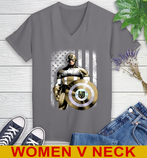 Vegas Golden Knights NHL Hockey Captain America Marvel Avengers American Flag Shirt Women's V-Neck T-Shirt 11