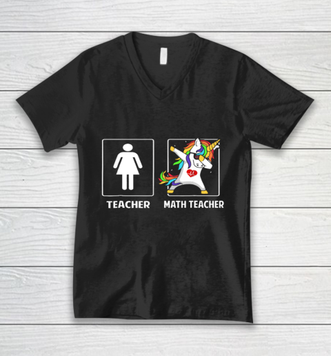Math Teacher Unicorn Dabbing Funny T Shirt Gifts Dab Dabs V-Neck T-Shirt