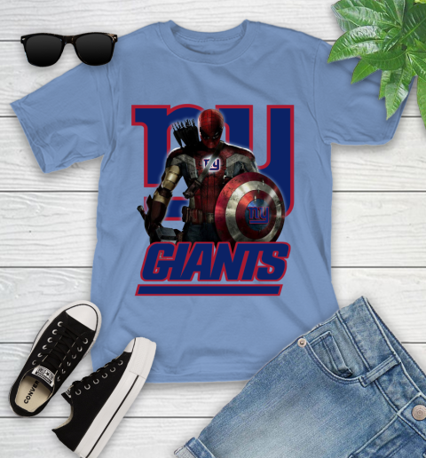 NFL Captain America Thor Spider Man Hawkeye Avengers Endgame Football New York Giants Youth T-Shirt 11