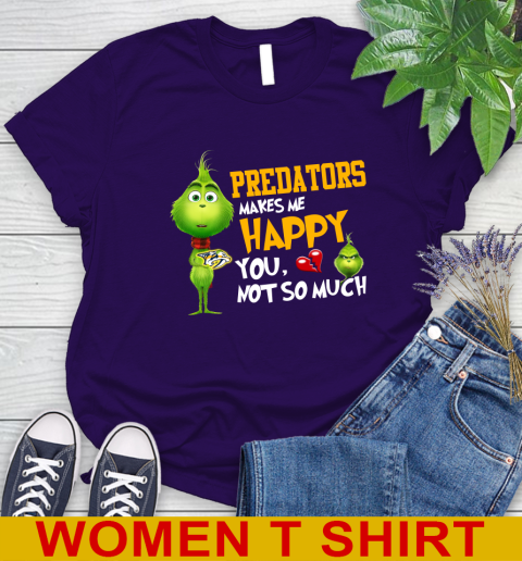 NHL Nashville Predators Makes Me Happy You Not So Much Grinch Hockey Sports Women's T-Shirt 4