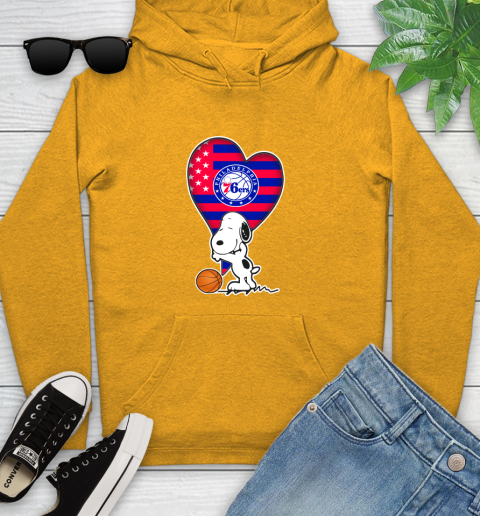 Philadelphia 76ers NBA Basketball The Peanuts Movie Adorable Snoopy Youth Hoodie 3