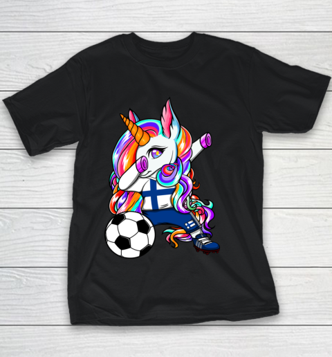 Dabbing Unicorn Finland Soccer Fans Jersey Finnish Football Youth T-Shirt