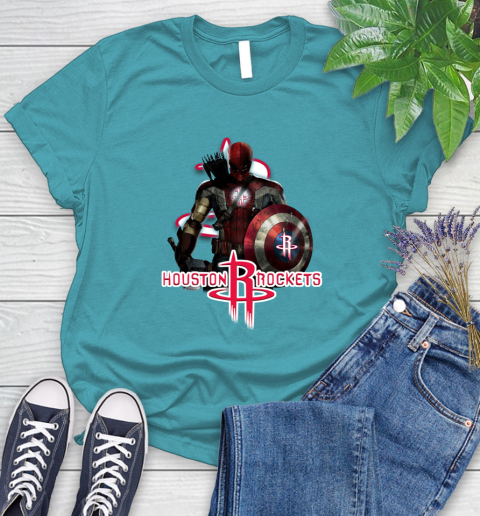 Houston Rockets NBA Basketball Captain America Thor Spider Man Hawkeye Avengers Women's T-Shirt 12