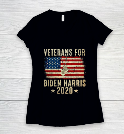 Veterans for Biden Harris 2020 USA Flag Vintage Women's V-Neck T-Shirt