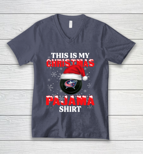 Columbus Blue Jackets This Is My Christmas Pajama Shirt NHL V-Neck T-Shirt 7