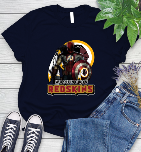 NFL Captain America Thor Spider Man Hawkeye Avengers Endgame Football Washington Redskins Women's T-Shirt 3