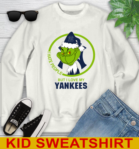 New York Yankees MLB Christmas Grinch I Hate People But I Love My Favorite Baseball Team Youth Sweatshirt