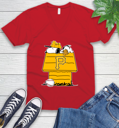 MLB Pittsburgh Pirates Snoopy Woodstock The Peanuts Movie Baseball T Shirt V-Neck T-Shirt 7