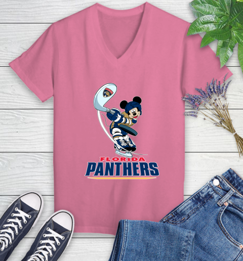 NHL Hockey Florida Panthers Cheerful Mickey Mouse Shirt Women's V-Neck T-Shirt 11