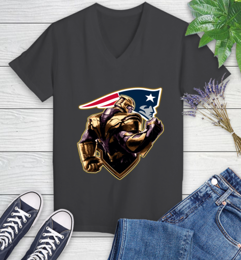 NFL Thanos Avengers Endgame Football Sports New England Patriots Women's V-Neck T-Shirt 8