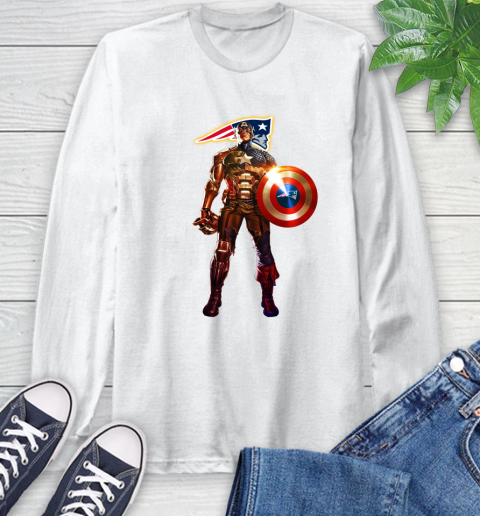 NFL Captain America Marvel Avengers Endgame Football Sports New England Patriots Long Sleeve T-Shirt