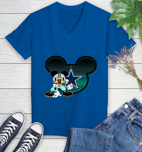 NFL Dallas Cowboys Mickey Mouse Disney Football T Shirt Women's V-Neck T-Shirt 10