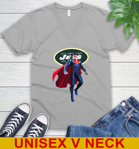 NFL Superman DC Sports Football New York Jets V-Neck T-Shirt 4