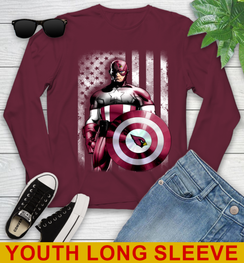 Arizona Cardinals NFL Football Captain America Marvel Avengers American Flag Shirt Youth Long Sleeve 6