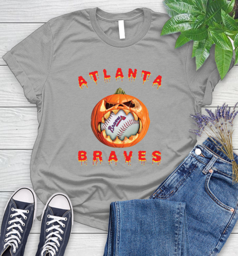 MLB Atlanta Braves Halloween Pumpkin Baseball Sports Women's T-Shirt 10