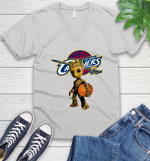 Cleveland Cavaliers NBA Basketball Groot Marvel Guardians Of The Galaxy V-Neck T-Shirt