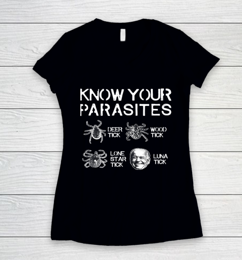 Know Your Parasites Funny Joe Biden Luna Tick Women's V-Neck T-Shirt