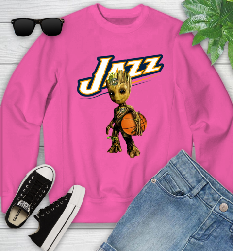 Utah Jazz NBA Basketball Groot Marvel Guardians Of The Galaxy Youth Sweatshirt 7