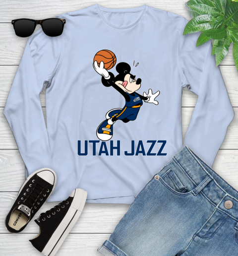NBA Basketball Utah Jazz Cheerful Mickey Mouse Shirt Youth Long Sleeve 9