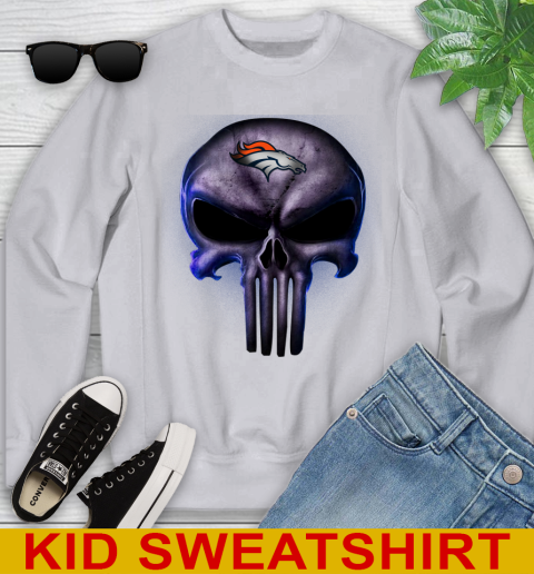 Denver Broncos NFL Football Punisher Skull Sports Youth Sweatshirt 3