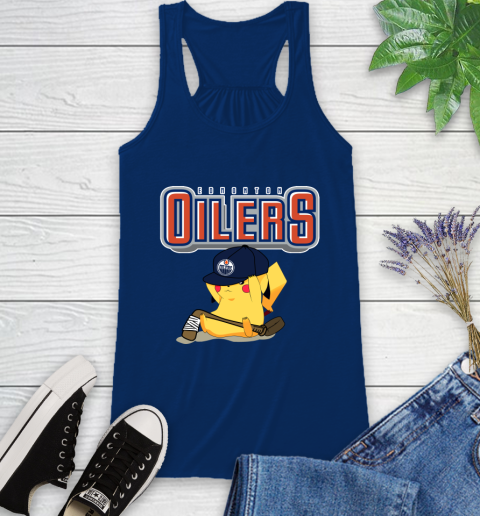 NHL Pikachu Hockey Sports Edmonton Oilers Racerback Tank 9