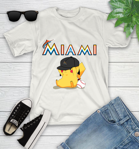 MLB Pikachu Baseball Sports Miami Marlins Youth T-Shirt