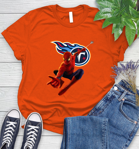 NFL Spider Man Avengers Endgame Football Tennessee Titans Women's T-Shirt 4