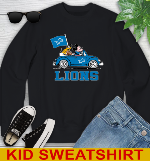 NFL Football Detroit Lions Pluto Mickey Driving Disney Shirt Youth Sweatshirt 2