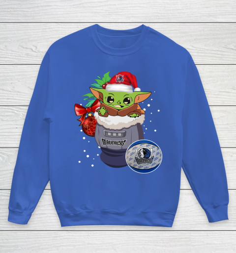 Dallas Mavericks Christmas Baby Yoda Star Wars Funny Happy NBA Youth Sweatshirt 8