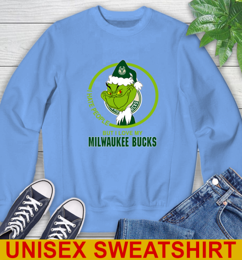 Milwaukee Bucks NBA Christmas Grinch I Hate People But I Love My Favorite Basketball Team Sweatshirt 11