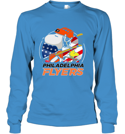 0hay philadelphia flyers snoopy and woodstock nhl youth long sleeve 50 front sapphire