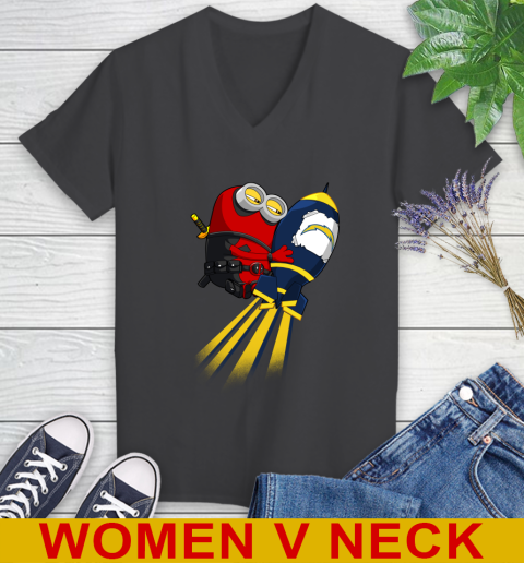 NFL Football Los Angeles Chargers Deadpool Minion Marvel Shirt Women's V-Neck T-Shirt 8