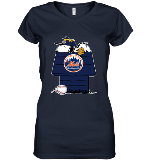 MLB New York Mets Snoopy Woodstock The Peanuts Movie Baseball T Shirt WzRKrZw4GNV women v neck t shirt 39 95 151514 front navy