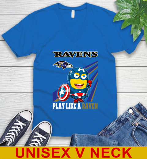 NFL Football Baltimore Ravens Captain America Marvel Avengers Minion Shirt V-Neck T-Shirt 5