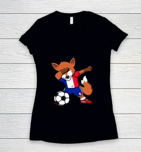 Dabbing Fox France Soccer Fans Jersey French Football Lovers Women's V-Neck T-Shirt