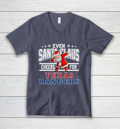 Texas Rangers Even Santa Claus Cheers For Christmas MLB V-Neck T-Shirt 7