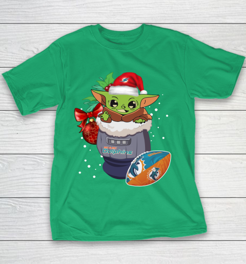 Miami Dolphins Christmas Baby Yoda Star Wars Funny Happy NFL Youth T-Shirt