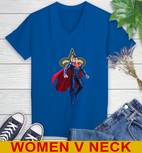 NFL Superman DC Sports Football New Orleans Saints Women's V-Neck T-Shirt 11