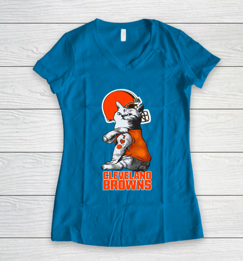 NFL Football My Cat Loves Cleveland Browns Women's V-Neck T-Shirt 5