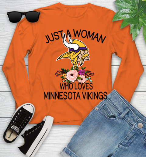 NFL Just A Woman Who Loves Minnesota Vikings Football Sports Youth Long Sleeve 2